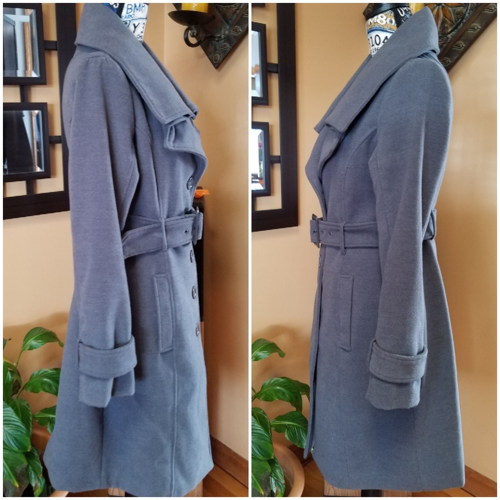 (SOLD) NEW YORK & COMPANY LONG GRAY PEA COAT! - Picture 3 of 8